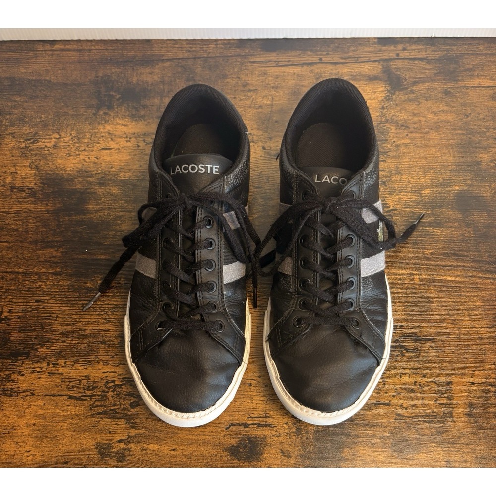 Lacoste Grad Vulc 120 Shoes Sneakers Mens Sz 7‎ Black Gray Leather Logo